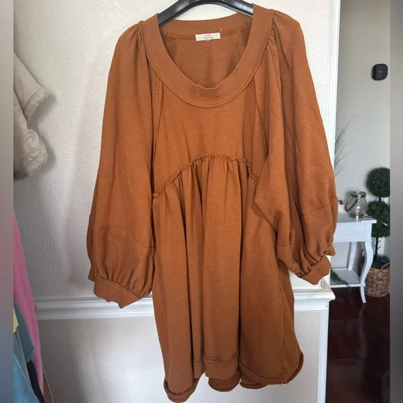 Rust Brown Babydoll Sweatshirt Dress C&V CHELSEA & Violet large - Picture 13 of 14